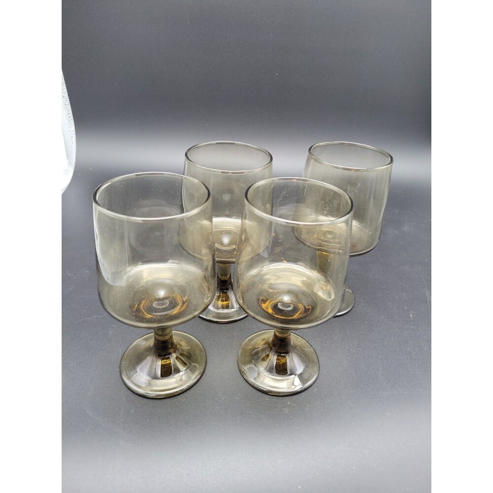Set Of 4 Vintage Libbey Tawny Red Wine Glasses/Goblets Smoke Brown MCM Retro